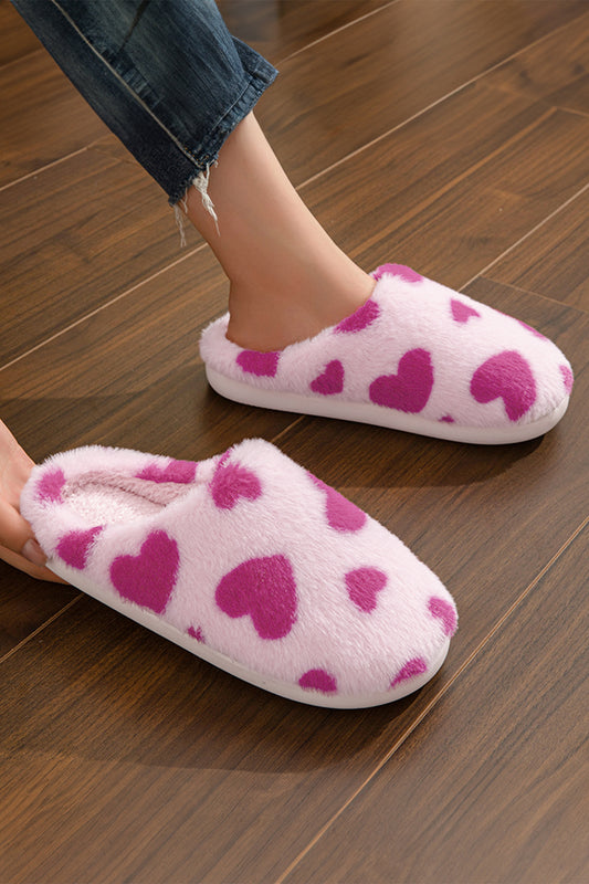 Fiery Red Valentines Heart Shape Winter Fuzzy Slippers