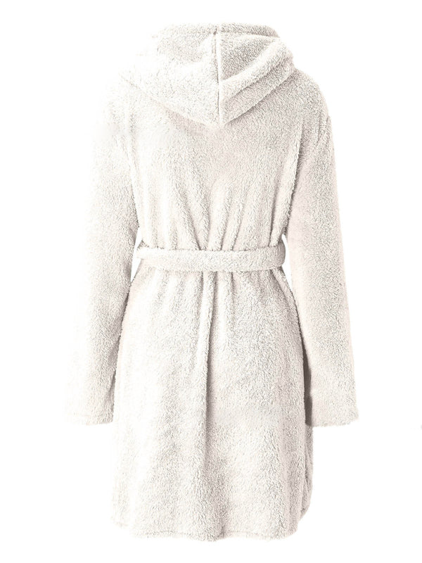 Hooded solid color warm bathrobe